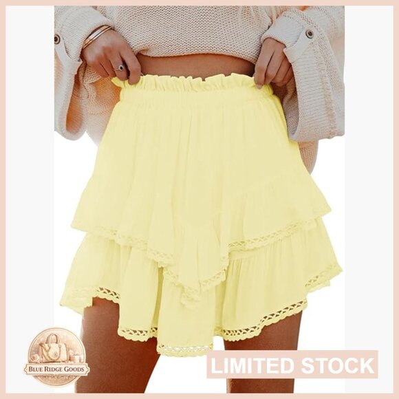 Boho Ruffle Tiered Skorts High Waist Flowy Shorts Active Casual Summer